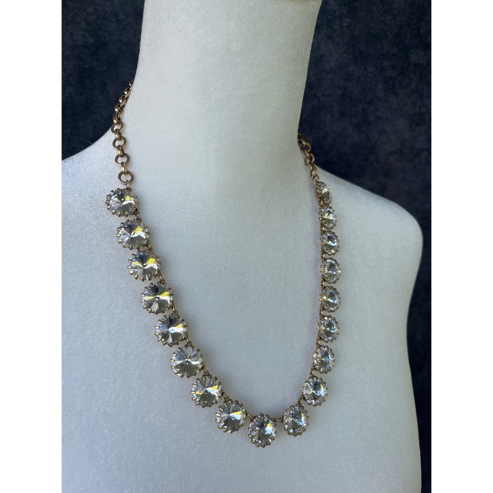 J.Crew Rivoli Clear Crystal Venus Flytrap Statement Necklace Antiqued Gold Tone